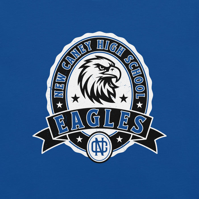 Close-up view of New Caney High School Eagles Royal Blue Premium Unisex T-shirt 212