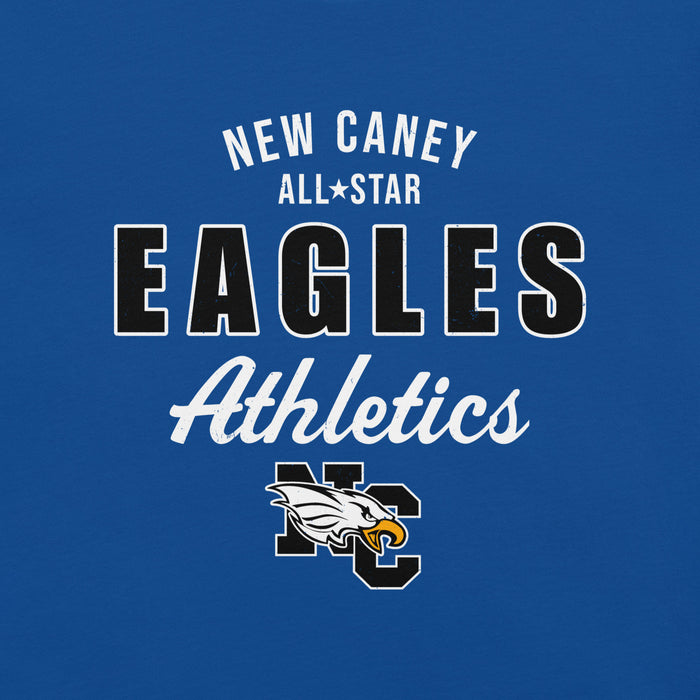 Close-up view of New Caney High School Eagles Royal Blue Premium Unisex T-shirt 034