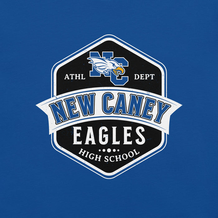 Close-up view of New Caney High School Eagles Royal Blue Premium Unisex T-shirt 209
