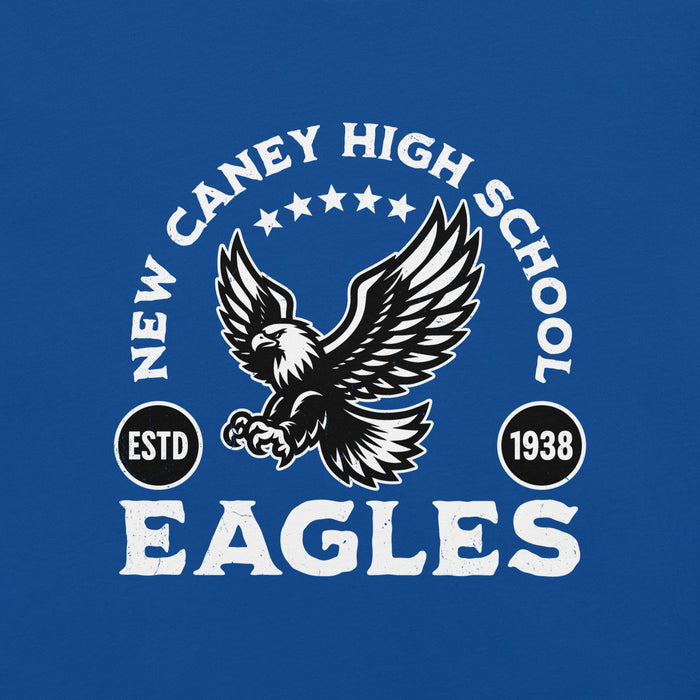 Close-up view of New Caney High School Eagles Royal Blue Premium Unisex T-shirt 208