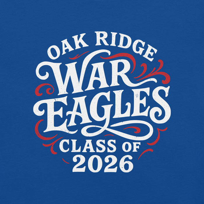 Close-up view of Oak Ridge High School War Eagles Royal Blue Premium Unisex T-shirt 254