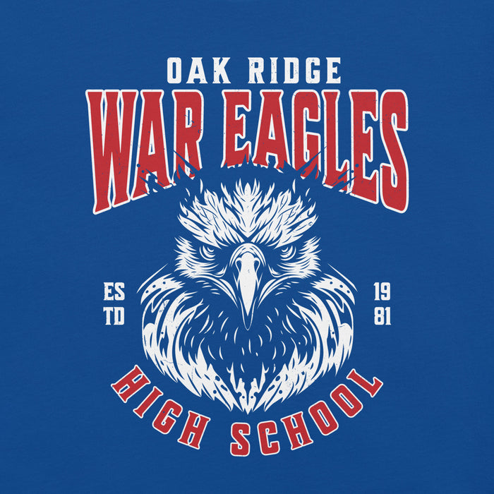 Close-up view of Oak Ridge High School War Eagles Royal Blue Premium Unisex T-shirt 213