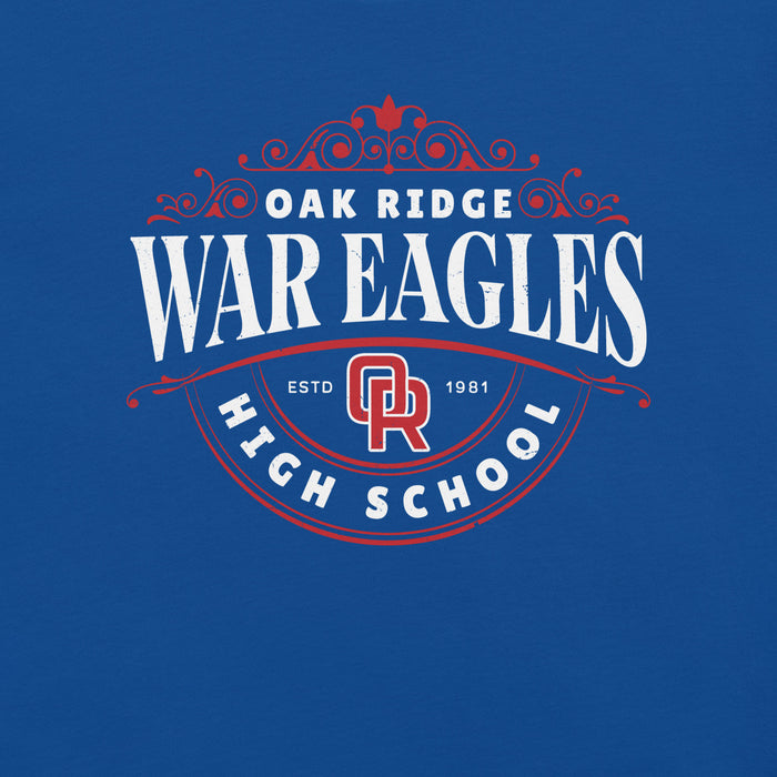 Close-up view of Oak Ridge High School War Eagles Royal Blue Premium Unisex T-shirt 211