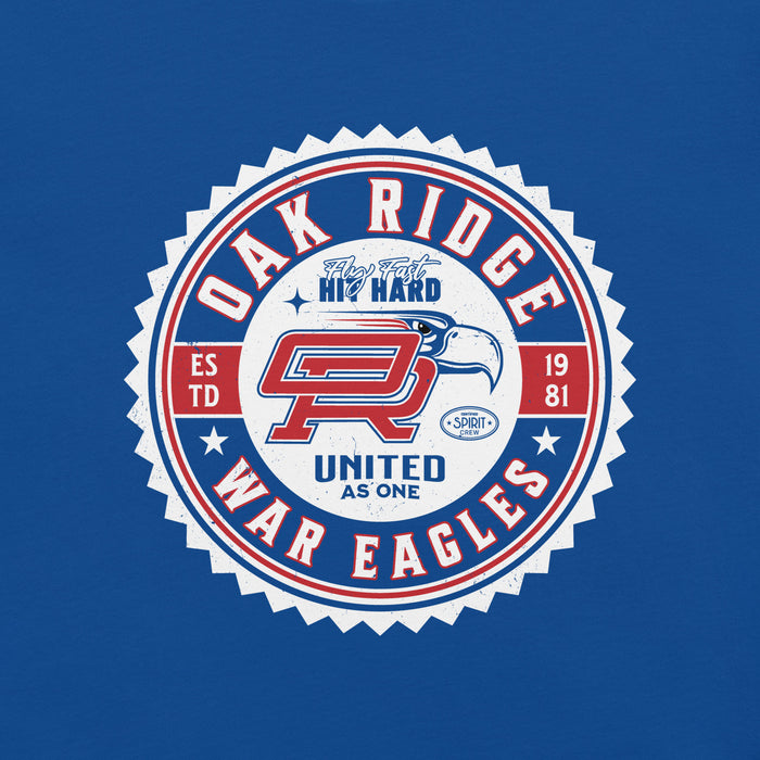 Close-up view of Oak Ridge High School War Eagles Royal Blue Premium Unisex T-shirt 203