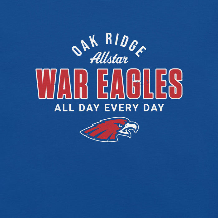Close-up view of Oak Ridge High School War Eagles Royal Blue Premium Unisex T-shirt 040