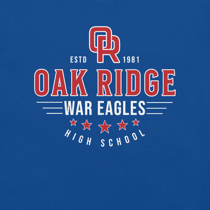 Close-up view of Oak Ridge High School War Eagles Royal Blue Premium Unisex T-shirt 217
