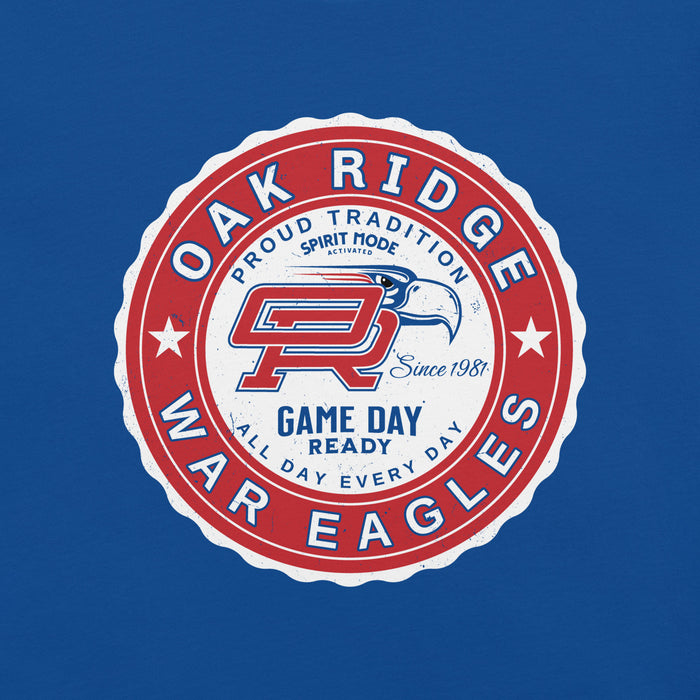 Close-up view of Oak Ridge High School War Eagles Royal Blue Premium Unisex T-shirt 216