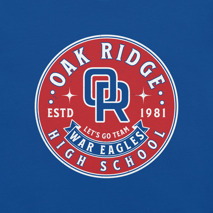 Close-up view of Oak Ridge High School War Eagles Royal Blue Premium Unisex T-shirt 215