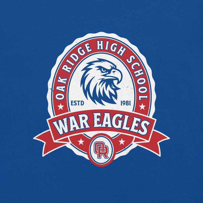 Close-up view of Oak Ridge High School War Eagles Royal Blue Premium Unisex T-shirt 212