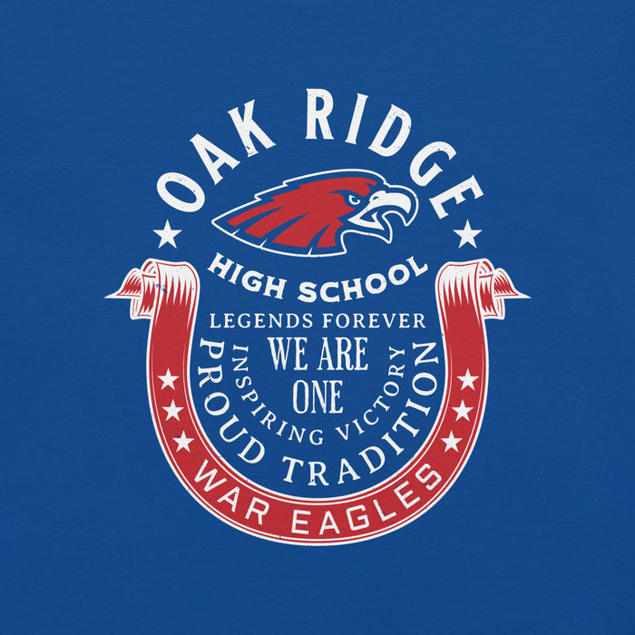 Close-up view of Oak Ridge High School War Eagles Royal Blue Premium Unisex T-shirt 229