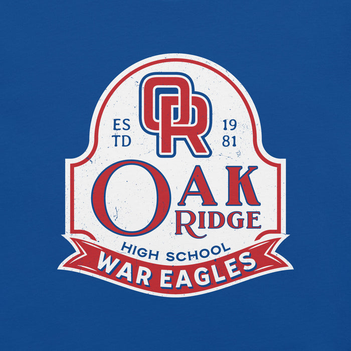 Close-up view of Oak Ridge High School War Eagles Royal Blue Premium Unisex T-shirt 219