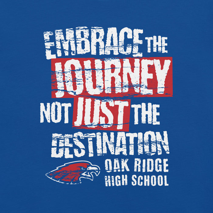 Close-up view of Oak Ridge High School War Eagles Royal Blue Premium Unisex T-shirt 232