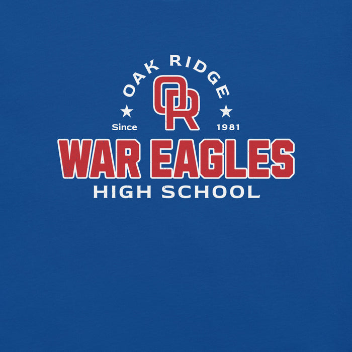 Close-up view of Oak Ridge High School War Eagles Royal Blue Premium Unisex T-shirt 222