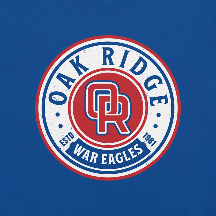 Close-up view of Oak Ridge High School War Eagles Royal Blue Premium Unisex T-shirt 220