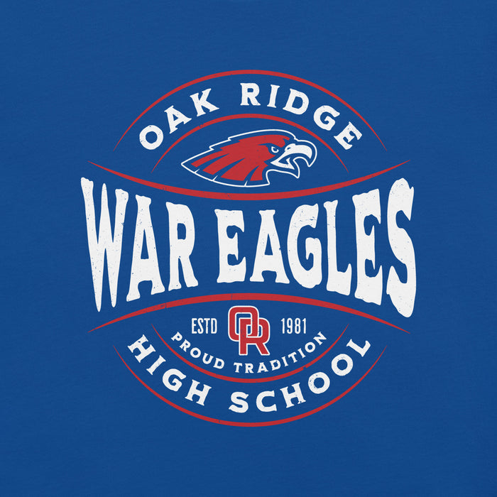 Close-up view of Oak Ridge High School War Eagles Royal Blue Premium Unisex T-shirt 218