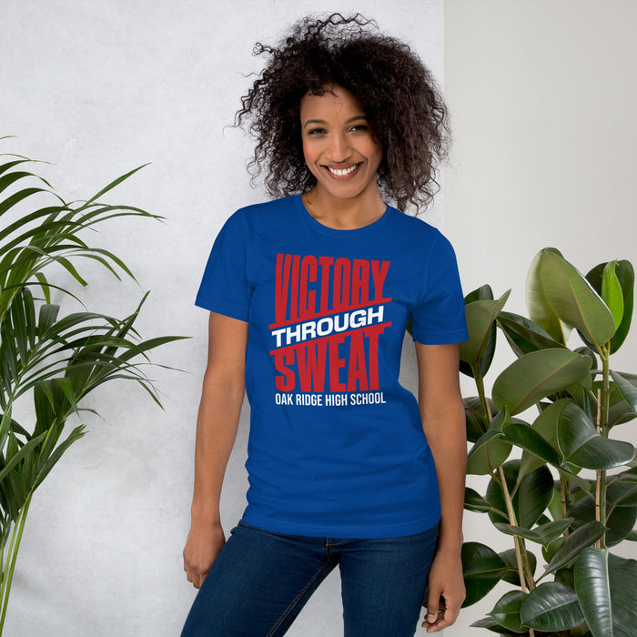 Woman wearing Oak Ridge High School War Eagles Royal Blue Premium Unisex T-shirt 241