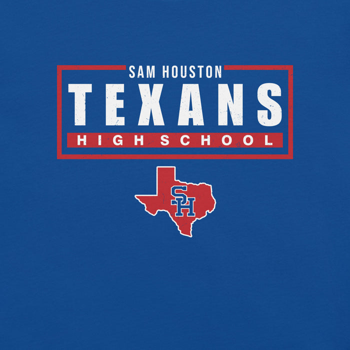 Close-up view of Sam Houston High School Texans Royal Blue Premium Unisex T-shirt 049