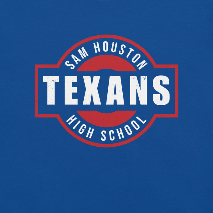Close-up view of Sam Houston High School Texans Royal Blue Premium Unisex T-shirt 011