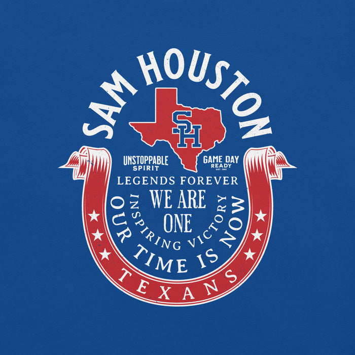 Close-up view of Sam Houston High School Texans Royal Blue Premium Unisex T-shirt 229