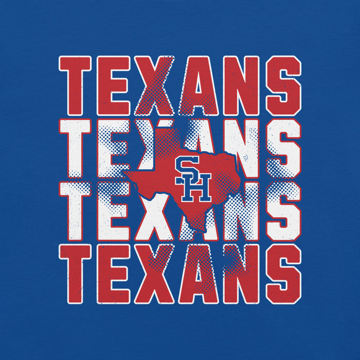 lose-up view of Sam Houston High School Texans Royal Blue Premium Unisex T-shirt 233