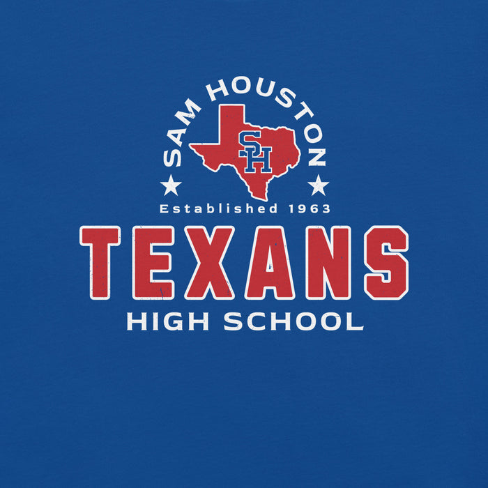 Close-up view of Sam Houston High School Texans Royal Blue Premium Unisex T-shirt 222