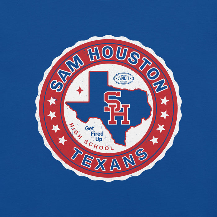 Close-up view of Sam Houston High School Texans Royal Blue Premium Unisex T-shirt 216