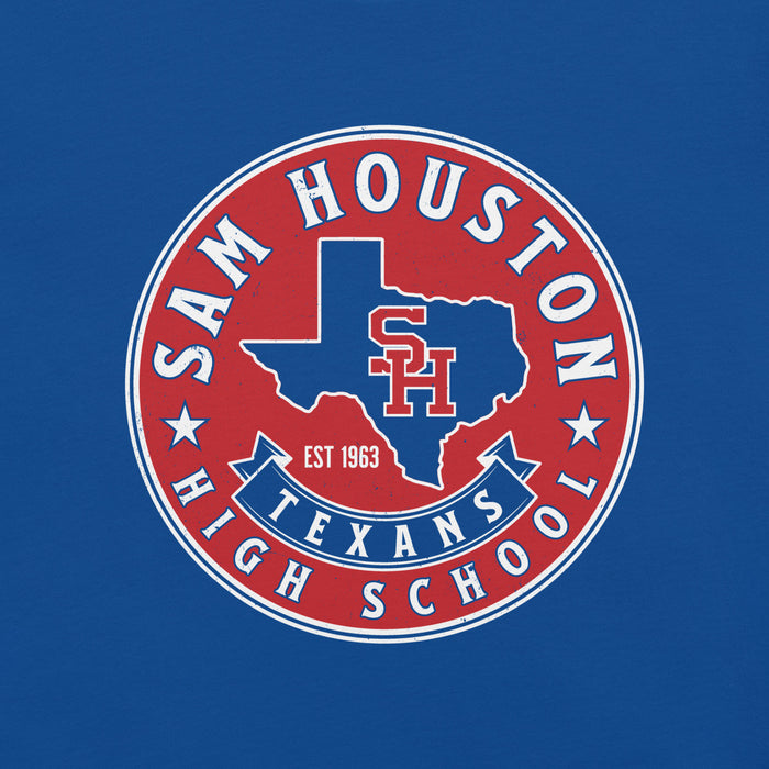 Close-up view of Sam Houston High School Texans Royal Blue Premium Unisex T-shirt 215