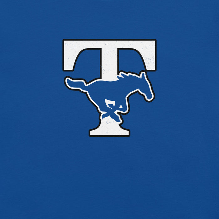 Close-up view of Taylor High School Mustangs Royal Blue Premium Unisex T-shirt 200