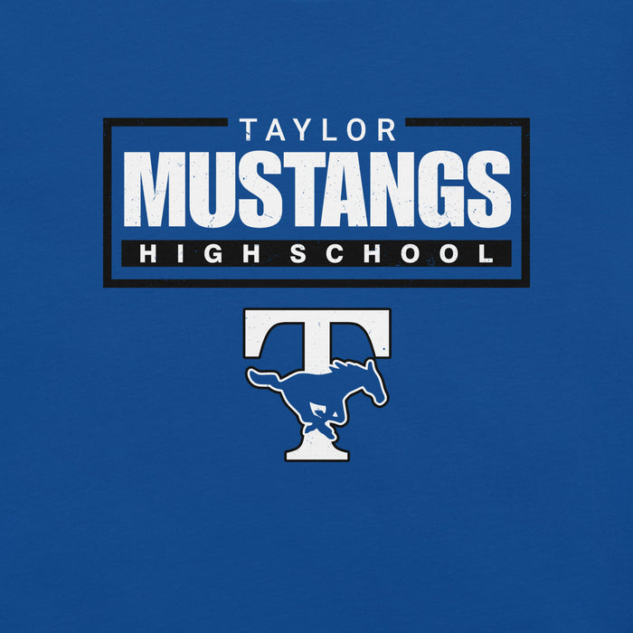 Close-up view of Taylor High School Mustangs Royal Blue Premium Unisex T-shirt 049