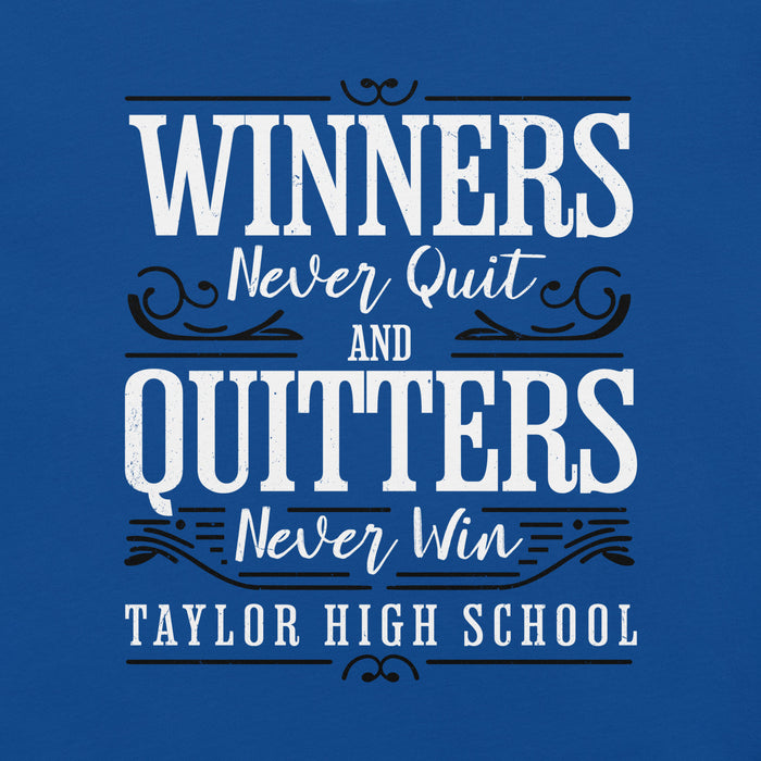 Close-up view of Taylor High School Mustangs Royal Blue Premium Unisex T-shirt 237