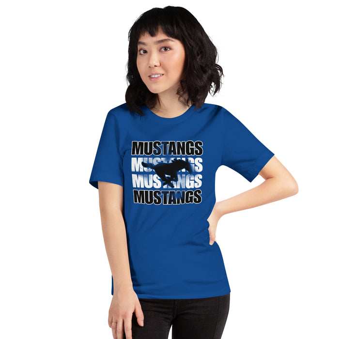 Woman wearing Taylor High School Mustangs Royal Blue Premium Unisex T-shirt 233