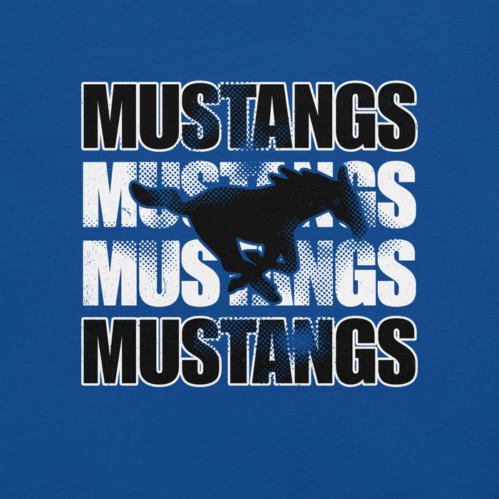 Close-up view of Taylor High School Mustangs Royal Blue Premium Unisex T-shirt 233