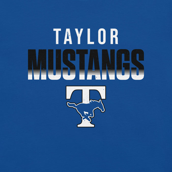 Close-up view of Taylor High School Mustangs Royal Blue Premium Unisex T-shirt 024