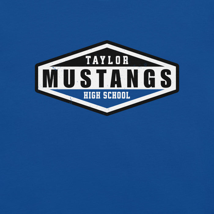Close-up view of Taylor High School Mustangs Royal Blue Premium Unisex T-shirt 009