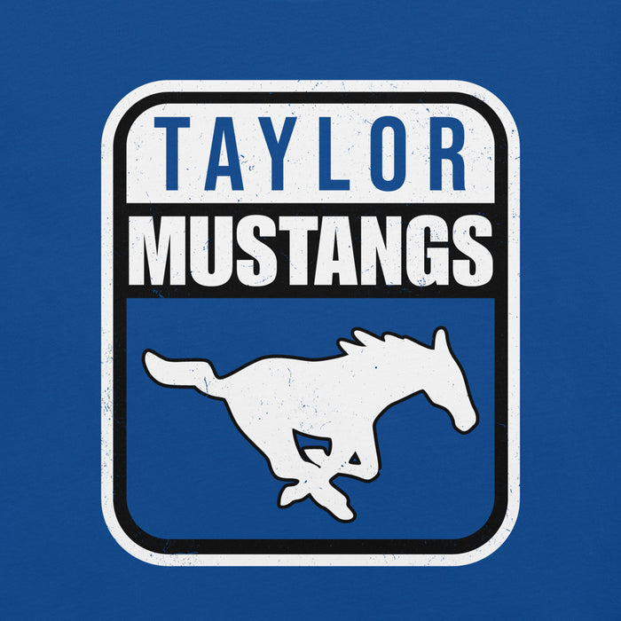 Close-up view of Taylor High School Mustangs Royal Blue Premium Unisex T-shirt 001