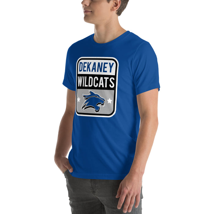 Man wearing Dekaney High School Wildcats Royal Blue Premium Unisex T-shirt 001