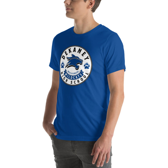 Man wearing Dekaney High School Wildcats Royal Blue Premium Unisex T-shirt 215