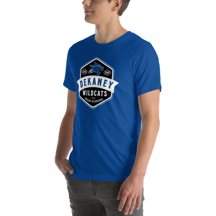 Man wearing Dekaney High School Wildcats Royal Blue Premium Unisex T-shirt 209