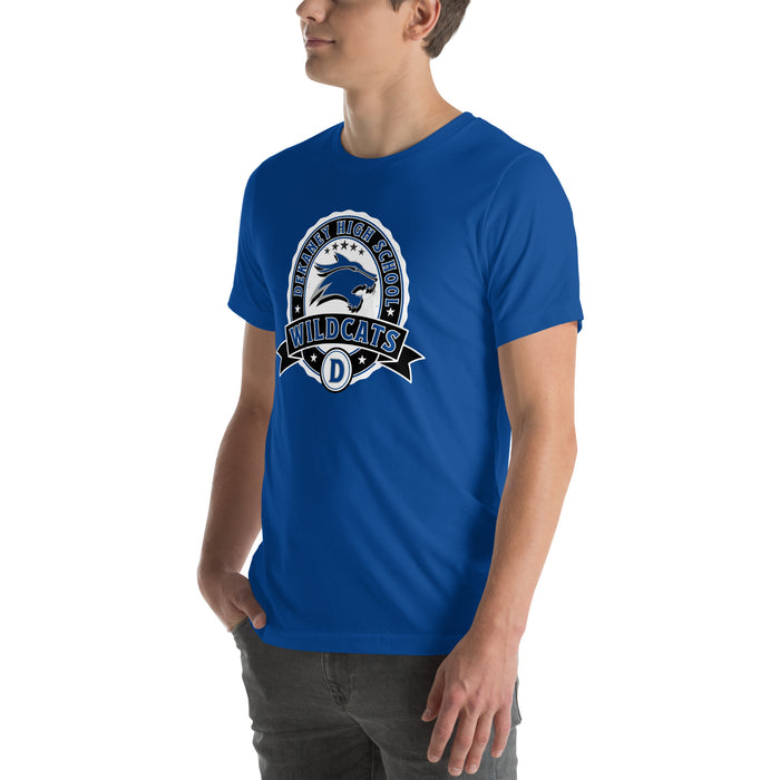 Man wearing Dekaney High School Wildcats Royal Blue Premium Unisex T-shirt 212