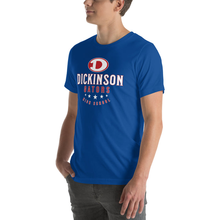 Man wearing Dickinson High School Gators Royal Blue Premium Unisex t-shirt 217