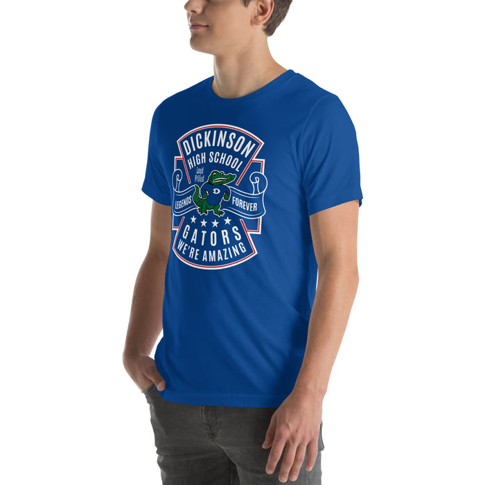 Man wearing Dickinson High School Gators Royal Blue Premium Unisex t-shirt 207