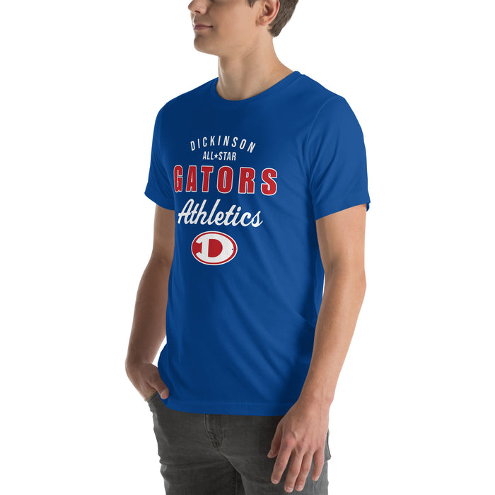 Man wearing Dickinson High School Gators Royal Blue Premium Unisex t-shirt 034