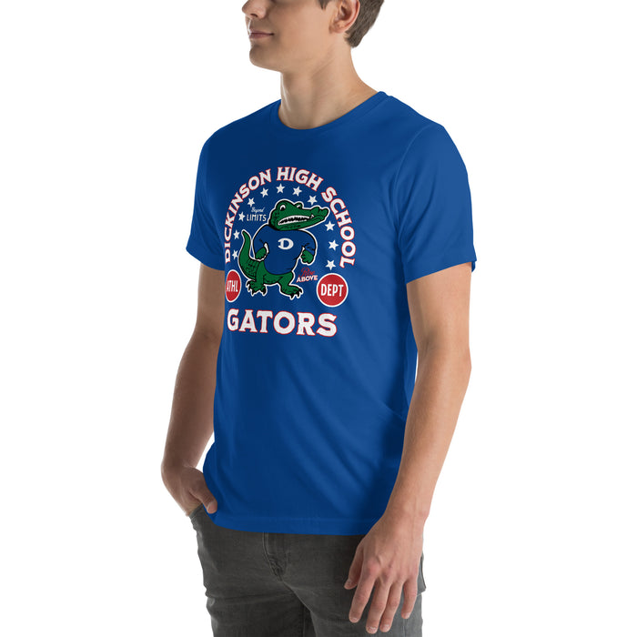 Man wearing Dickinson High School Gators Royal Blue Premium Unisex t-shirt 208