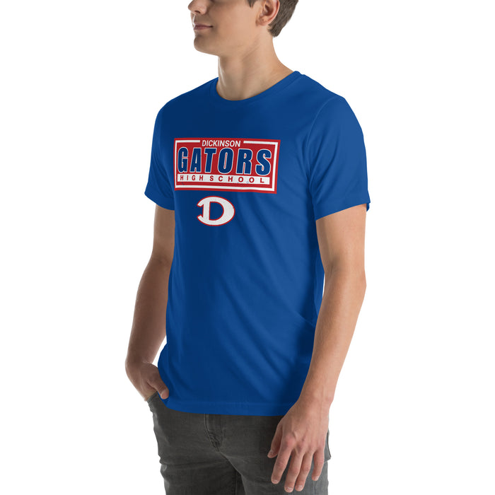 Man wearing Dickinson High School Gators Royal Blue Premium Unisex t-shirt 049