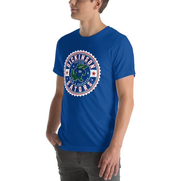 Man wearing Dickinson High School Gators Royal Blue Premium Unisex t-shirt 203