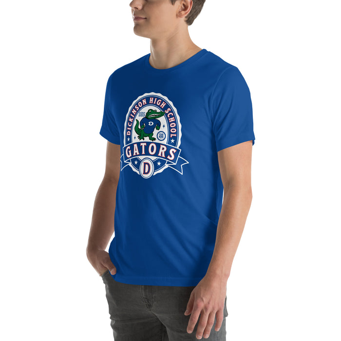 Man wearing Dickinson High School Gators Royal Blue Premium Unisex t-shirt 212