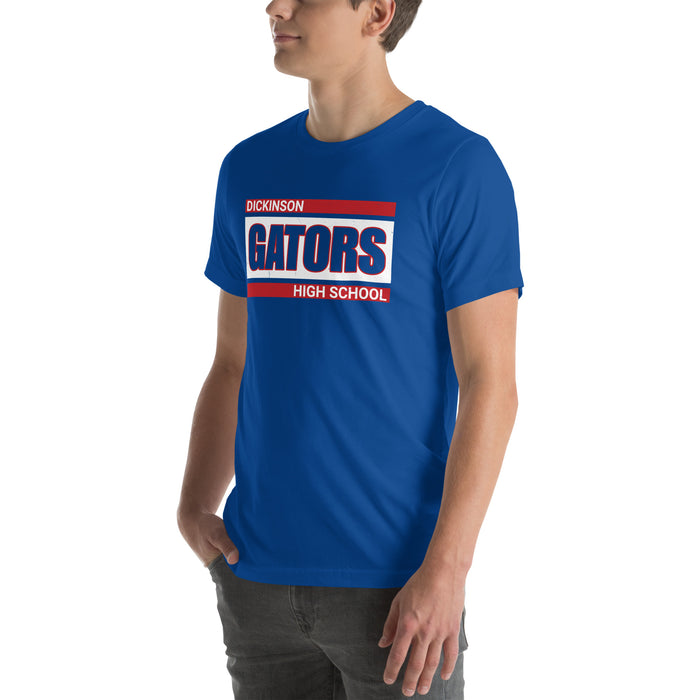 Man wearing Dickinson High School Gators Royal Blue Premium Unisex t-shirt 098
