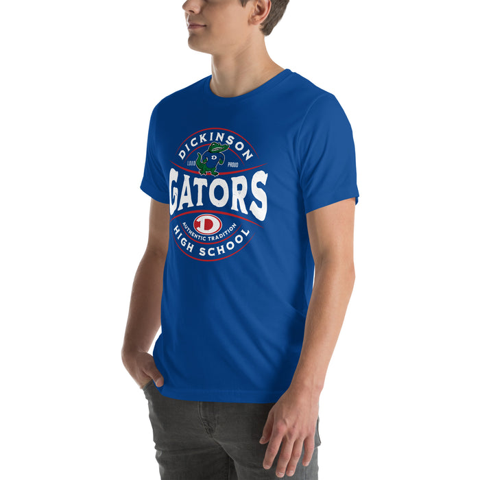 Man wearing Dickinson High School Gators Royal Blue Premium Unisex t-shirt 218