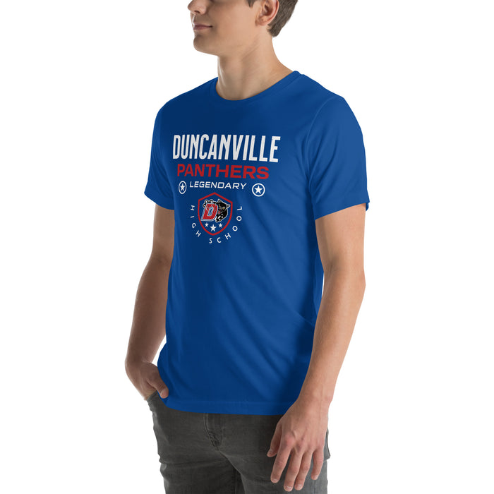 Man wearing Duncanville High School Panthers Royal Blue Premium Unisex T-shirt 003