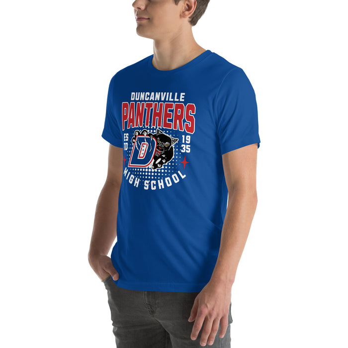 Man wearing Duncanville High School Panthers Royal Blue Premium Unisex T-shirt 204